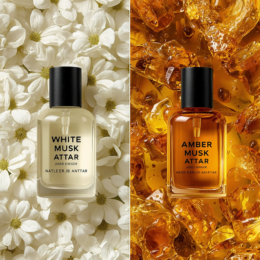 Comparison of White Musk Attar and Amber Musk Attar alcohol-free perfume oils
